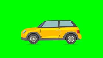 Yellow car flat style animation on green screen background video