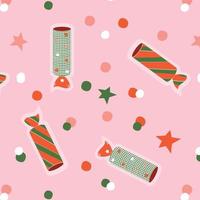 Festive confetti, colorful seamless pattern. Hand drawn backdrop vector. Background with christmas cracker. Decorative wallpaper, good for printing. Design illustration, print vector