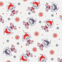 New Year's pattern 2023 with rabbit in hat on gray background with snow vector