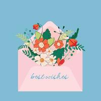 Flowers in the envelope isolated illustration. Hand-drawn trendy letter with flowers inside. Modern greeting concept. Beautiful floristics. Botanical elements. vector