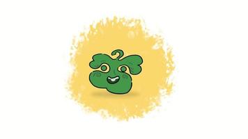 2d Animation of Bouncing Shamrock Character against Yellow Spinning Texture and White Background for Color Key video