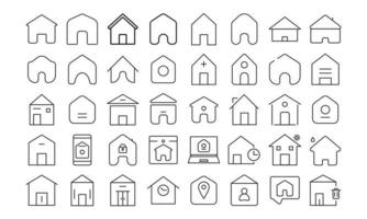 home button outline icon set black and white vector