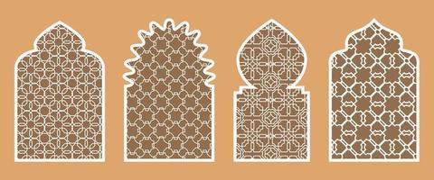 Collection of Islamic windows and arches in the Oriental Ramadan style with a modern design. Texture on the windows. Islam, India, Eastern countries. A set of windows and doorways of different colors vector