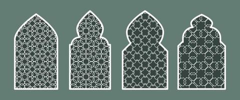 Collection of Islamic windows and arches in the Oriental Ramadan style with a modern design. Texture on the windows. Islam, India, Eastern countries. A set of windows and doorways of different colors vector