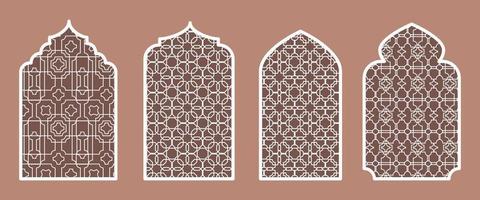 Collection of Islamic windows and arches in the Oriental Ramadan style with a modern design. Texture on the windows. Islam, India, Eastern countries. A set of windows and doorways of different colors vector