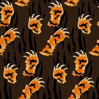 A pattern at different angles of a vector image of a tiger paw cutting the material on a brown background. Abstract illustration, simplified spots in layers the strips are torn Banner printing, flyers