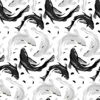 A pattern of white and black koi fish on a white background. Asian background, background design with abstract pattern in oriental Japanese style with koi fish. Carp swims in the water. vector