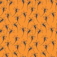 Daylily vector seamless pattern. Hand drawn flowers of day lily on orange background. Design for wedding decor, wallpapers, curtains, textile, wrapping paper.