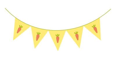 Easter garland with flags and carrots. Happy Easter. Hand drawn holiday garland isolated. Stickers, holiday decor, invitations, banner, textile. Vector stock illustration.