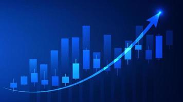 Financial business statistics with bar graph and candlesticks chart show stock market price and effective earning on blue background vector