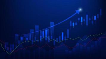 las estadísticas de negocios financieros con gráfico de barras y gráfico de velas muestran el precio del mercado de valores y las ganancias efectivas en el fondo azul vector