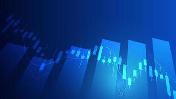 las estadísticas de negocios financieros con gráfico de barras y gráfico de velas muestran el precio del mercado de valores y las ganancias efectivas en el fondo azul vector