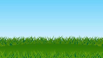 paisaje dibujos animados escena. verde colina con césped y azul cielo vector