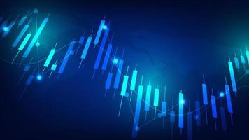 Financial business statistics with bar graph and candlestick chart show stock market price and effective earning on blue background vector