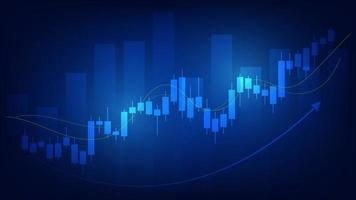 Financial business statistics with bar graph and candlesticks chart show stock market price and effective earning on blue background vector