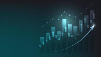 economy situation concept. Financial business statistics with bar graph and candlestick chart show stock market price and currency exchange on green background with copy space vector