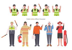personas quien mantener la seguridad en varios campos. un colección de uniformes y gestos por profesión. vector
