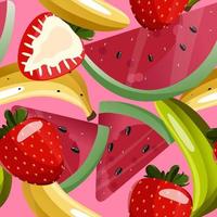 Bright, summery fruit mix. Seamless pattern. Modern exotic design for wrapping, wallpaper, fabric, decoration print, interior decor and more vector