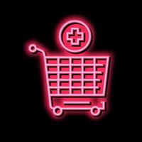 supermarket cart adding products neon glow icon illustration vector