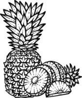 Summer Pineapple Line Art Coloring Page for Adult vector