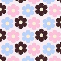 Hippie retro vintage daisy flowers seamless pattern in 90s-00s style. Flat vector illustration