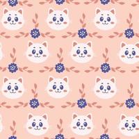 Cat flower twig seamless pattern vector