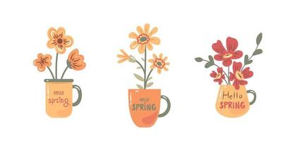 Spring flowers in cups collection vector