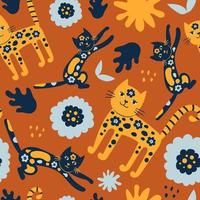 Groovy cats seamless pattern vector