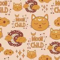 Retro mystical cat seamless pattern vector