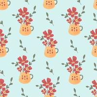 Cute floral seamless pattern with mugs vector