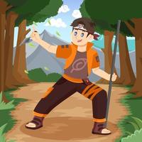 Ninja Kid Training in the Forest vector