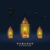 Ramadán kareem realista linterna vector diseño en mezquita