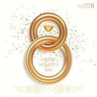 March 8 international women's day greeting card with golden number eight and golden heart vector