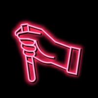 hand holding laboratory tube neon glow icon illustration vector