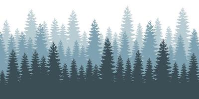Coniferous forest background. Fog evergreen coniferous trees. vector