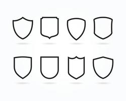 Line Shield Vector Icons Set. Protect guard shield plain line icon symbols.