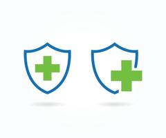 Immune system icon. Medical shield logo with red cross vector