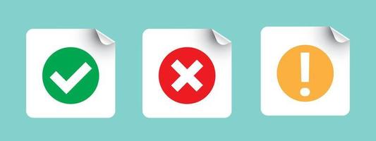 Set of white cross and check mark icons, flat square buttons. Vector EPS10