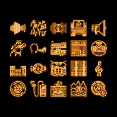 Music Record Studio Equipment neon glow icon illustration