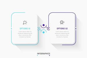 plantilla de diseño de etiquetas infográficas vectoriales con iconos y 2 opciones o pasos. se puede utilizar para diagramas de proceso, presentaciones, diseño de flujo de trabajo, banner, diagrama de flujo, gráfico de información. vector