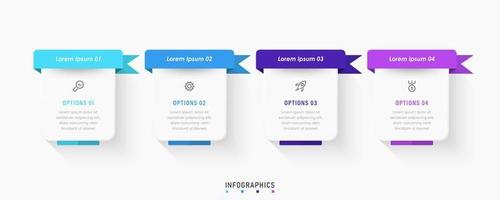 plantilla de diseño de etiquetas infográficas vectoriales con iconos y 4 opciones o pasos. se puede utilizar para diagramas de proceso, presentaciones, diseño de flujo de trabajo, banner, diagrama de flujo, gráfico de información. vector