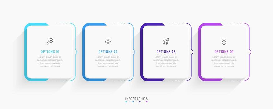 plantilla de diseño de etiquetas infográficas vectoriales con iconos y 4 opciones o pasos. se puede utilizar para diagramas de proceso, presentaciones, diseño de flujo de trabajo, banner, diagrama de flujo, gráfico de información. vector