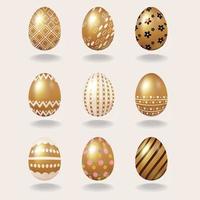 Set of golden Easter eggs with simple patterns vector