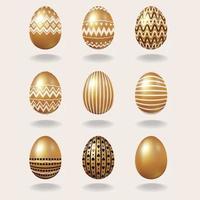 Set of golden Easter eggs with simple patterns vector