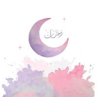Ramadan greeting design illustration with watercolor crescent moon and color splash for banner, poster and card decoration vector
