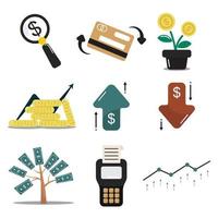 Money icon collection vector, investment, gold, money bag, isolated background vector