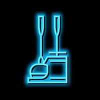 scoop and broom for cleaning dust neon glow icon illustration vector