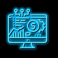 fintech chart researching on computer display neon glow icon illustration vector