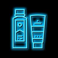 peel and face scrub gel container and peeling soap bottle neon glow icon illustration vector