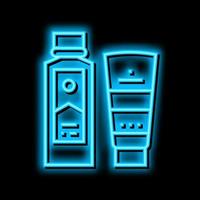 peel and face scrub gel container and peeling soap bottle neon glow icon illustration vector